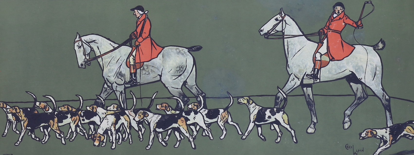 Cecil Aldin and another, two prints, hunting scenes, largest, 70 x 27cm